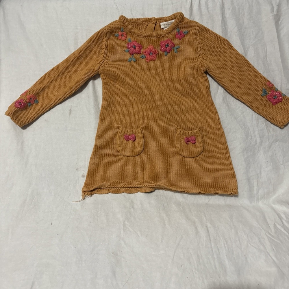 Cynthia Rowley Embroidered Floral Sweater Dress 12-18months Yellow Baby